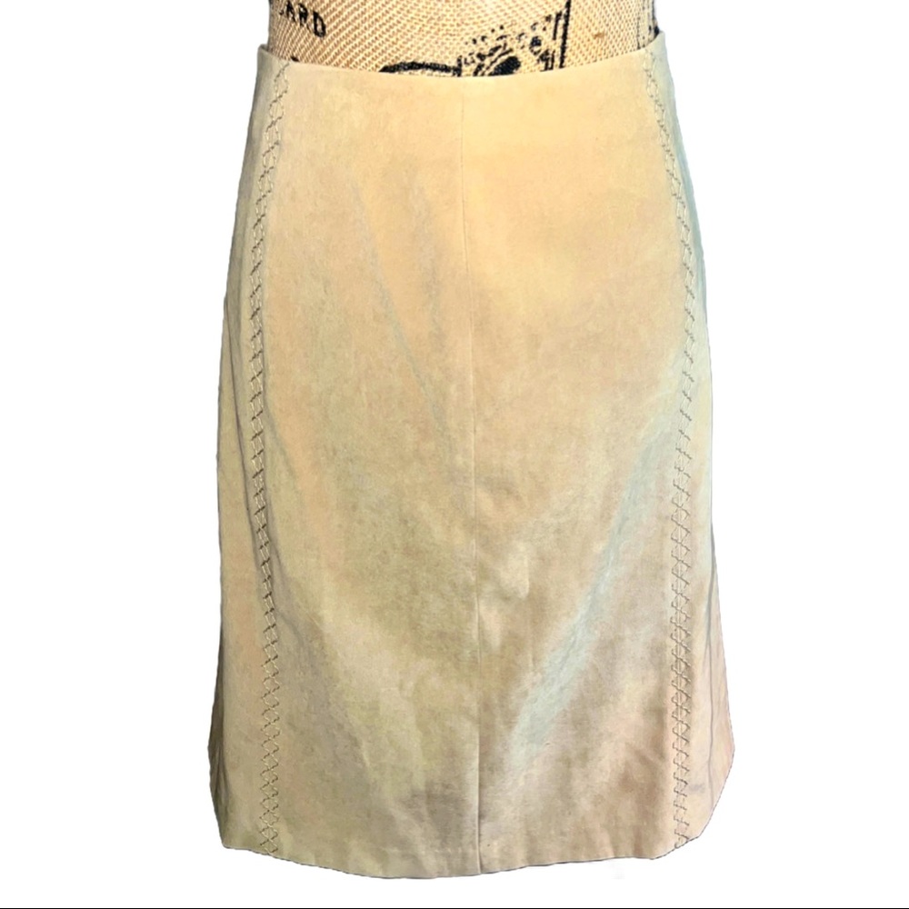 NWOT- PETITE-  Tan faux suede Stitched Skirt
